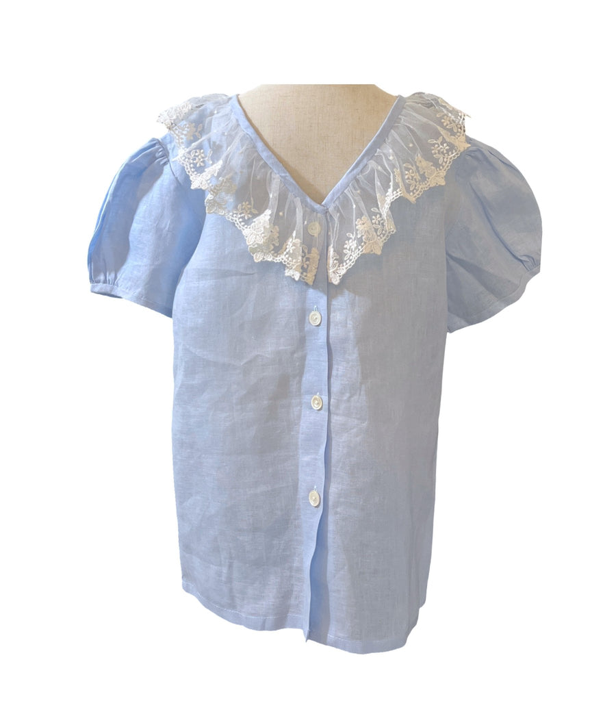 El Faldellin by Surellis Blue Linen Blouse - 10T - New - Miena