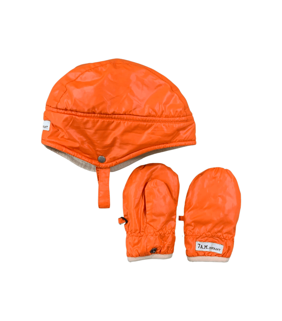 7 A.M. Enfant Infant Hat and Mitten Set - Orange - Miena