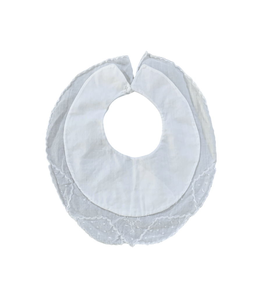 Batiste White Embroidered Dotted Bib - 0 to 3 Months - Miena