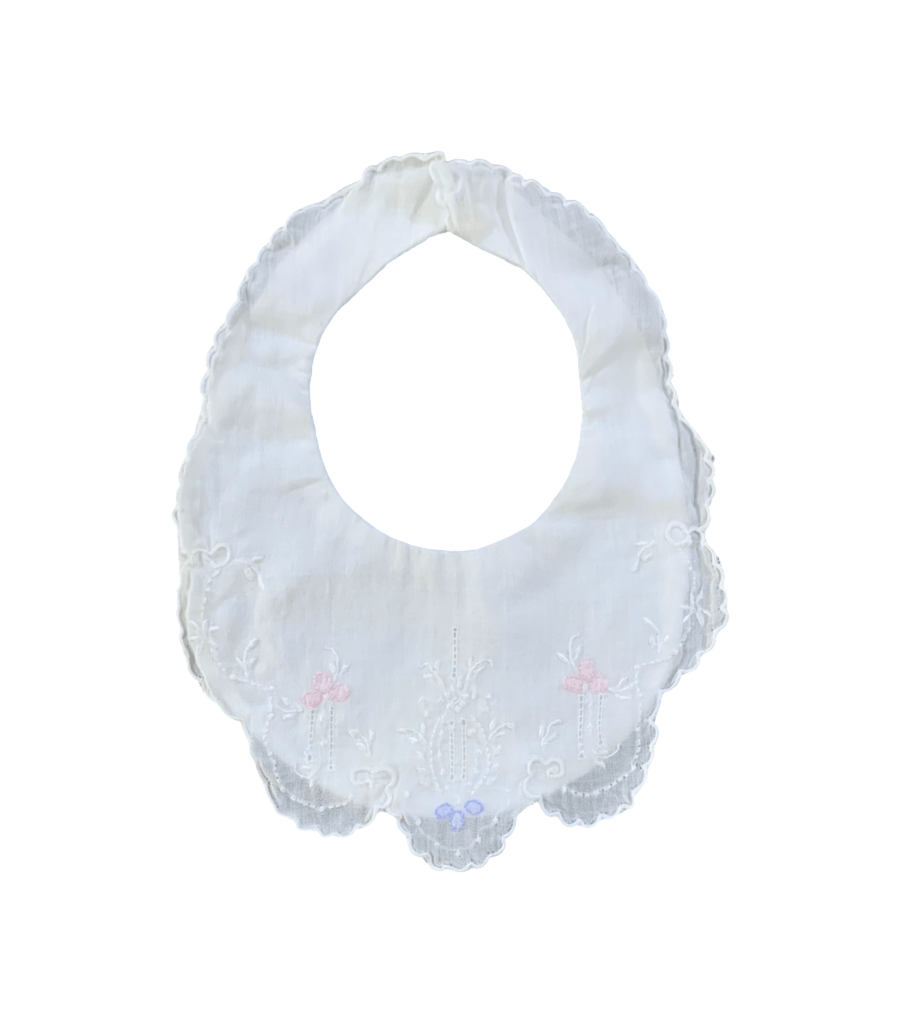 Batiste White w/ Pink and Blue Embroidery Bib - 0 to 3 Months - Miena