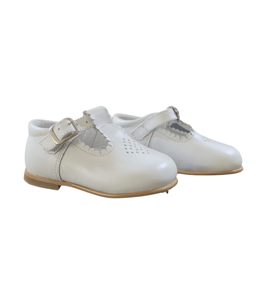 Foque White Leather T Strap Shoes- EU19 - Miena